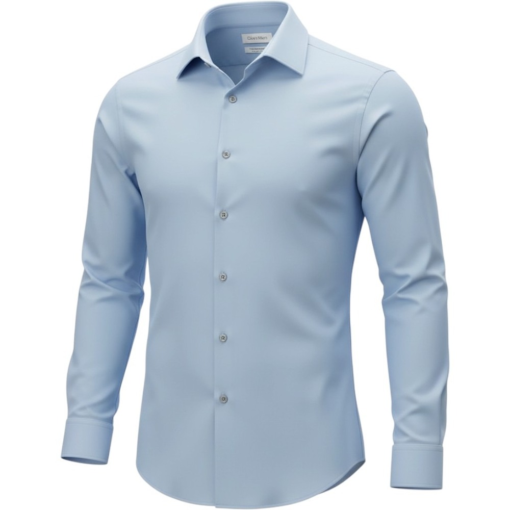 Calvin Klein Button Up Shirt Adult Large Blue Infinite Cool Non Iron Mens.